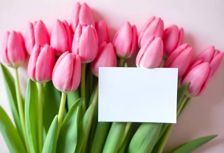 Pink Tulips with Greeting Card A Lovely Floral CloseUp